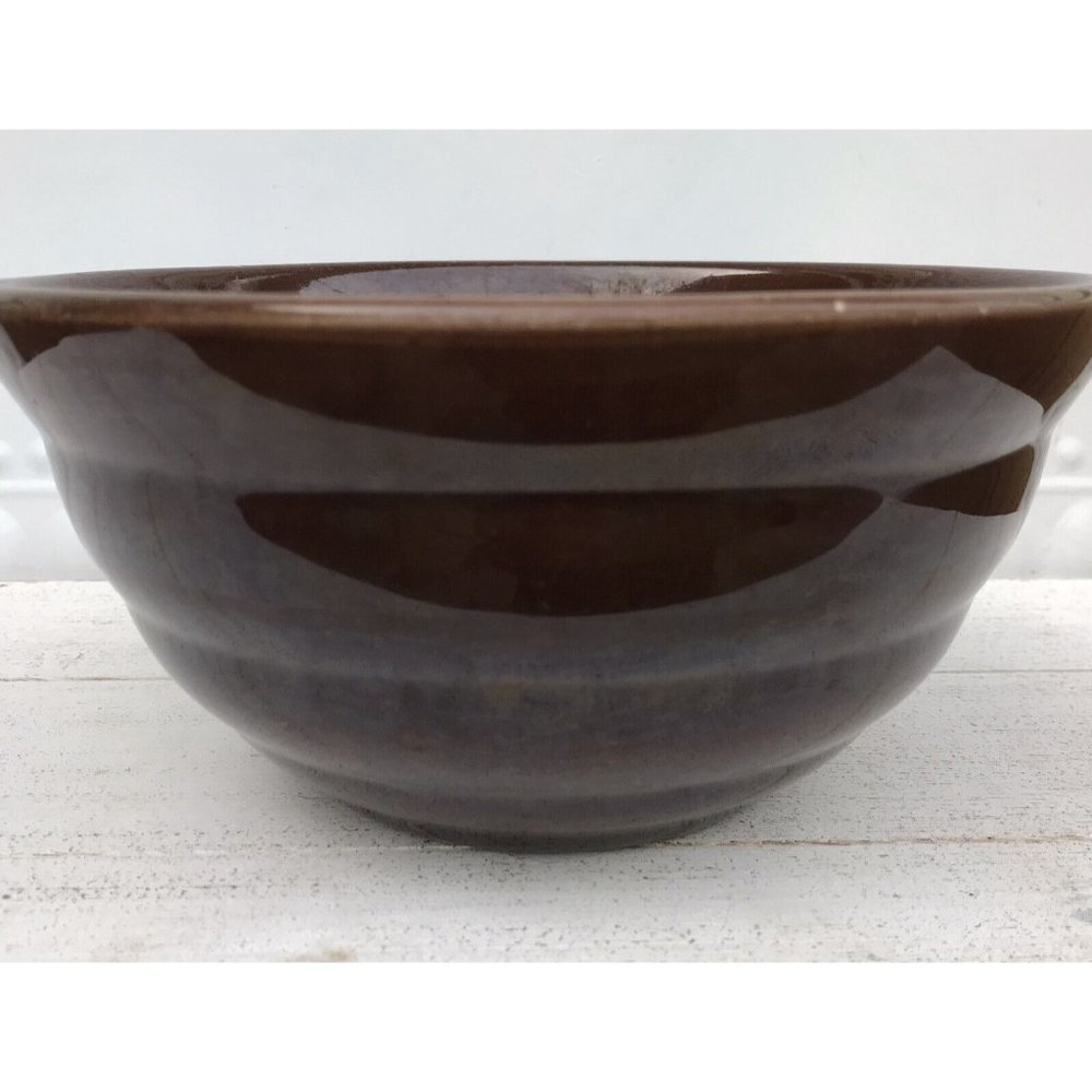 Vtg Brown USA Stoneware Kitchen Mixing Bowl MCM Farmhouse Pottery USA Primitives